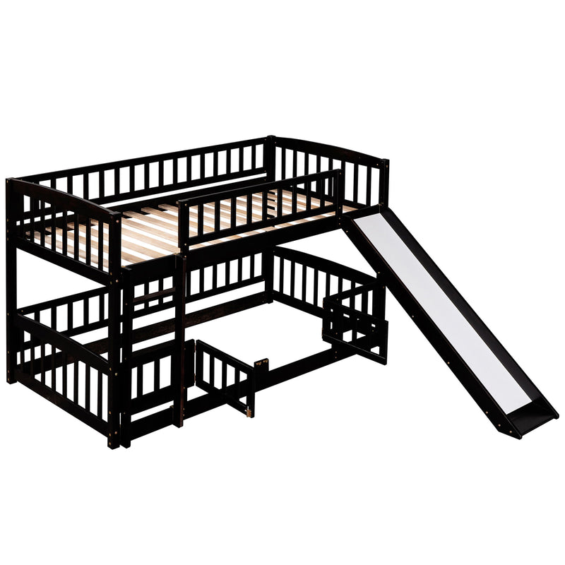 Low Bunk Bed With Slide, Fence And Ladder