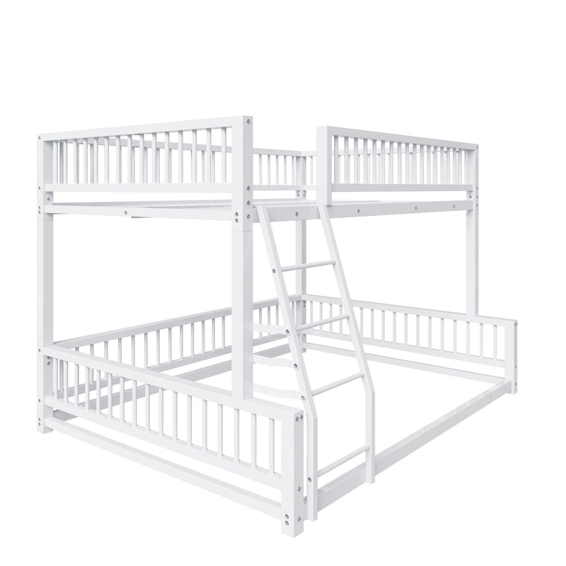 Bunk Bed Frame With Ladder And Safety Guardrails