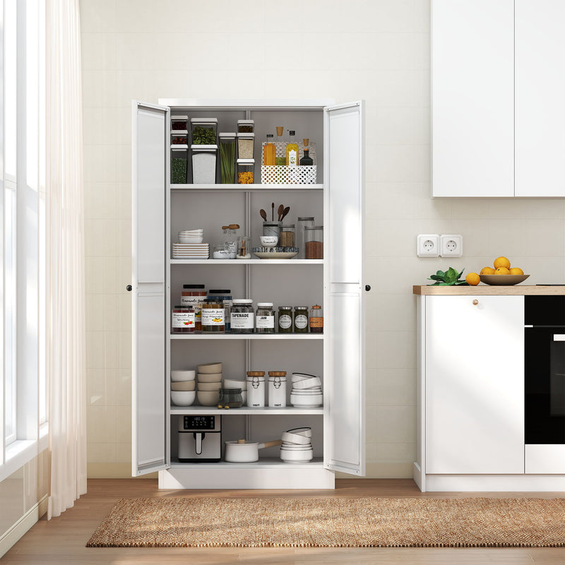 Metal Kitchen Pantry Cabinet With Adjustable Storage And 4 Heavy Duty Shelves - White