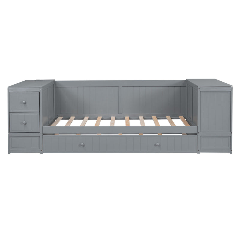 Daybed With Storage Arms, Trundle And Charging Station