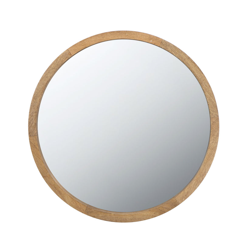 Circle Wall Mirror With Wooden Frame, Wall Mirror For Living Room