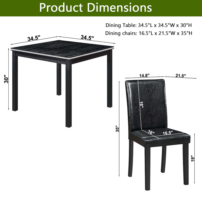 5 Pieces Wooden Dining Table Set, Square Table And 4 Upholstered Chairs