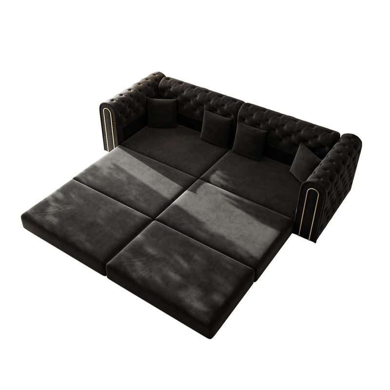 3-In-1 Convertible Sleeper Sofa With Movable Ottoman For Living Room