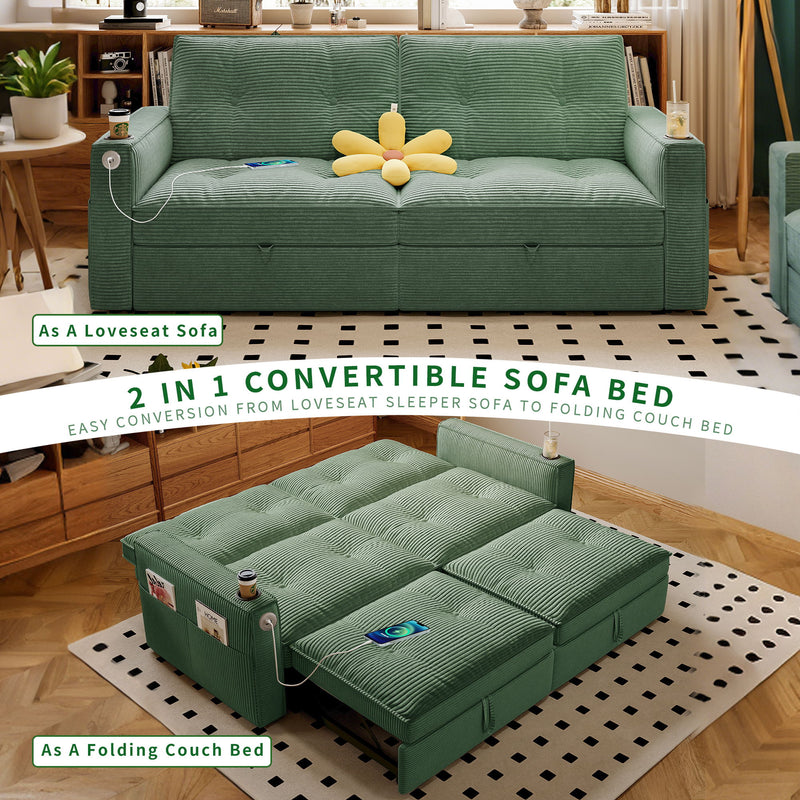2 In 1 Convertible Sofa Bed For Living Rooms - Green