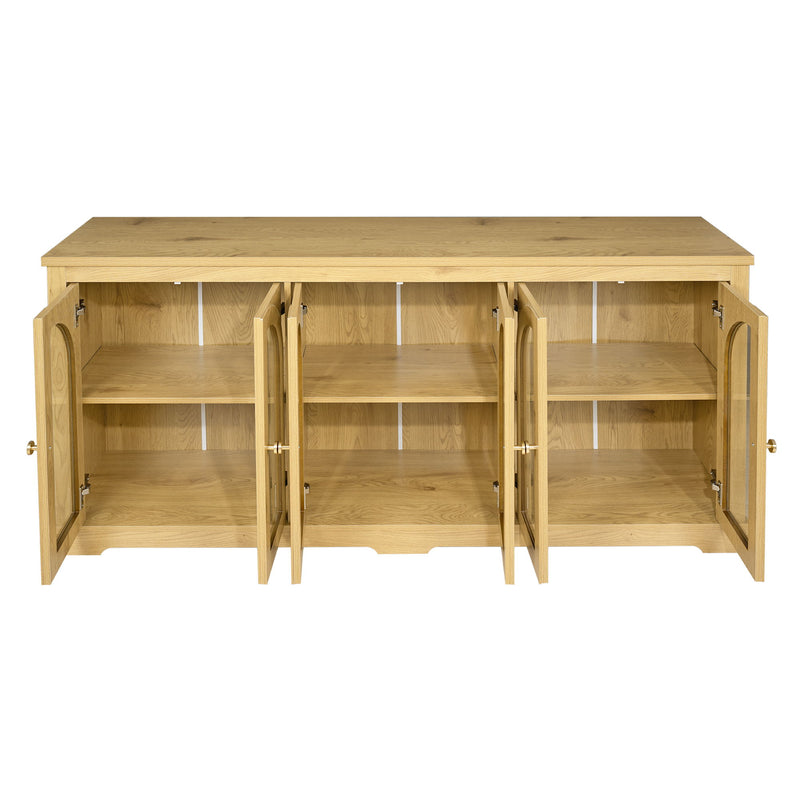 Modern Arched Glass Sideboard With 6 Doors, Buffet Cabinet With Storage And Adjustable Shelves