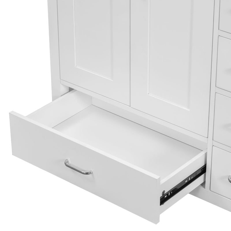 Bathroom Vanity With Ceramic Sink Combo, Abundant Storage Cabinet 2 Soft Close Doors And 5 Drawers
