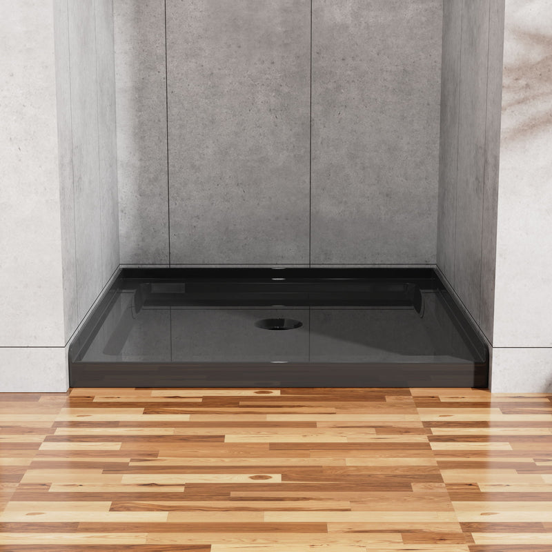 Shower Base, Anti Slip Center Drain Single Threshold - Black
