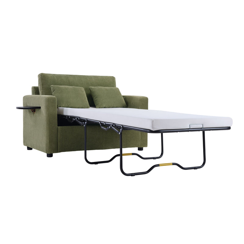 Sleeper Sofa With Foldable Mattress, USB Ports, Side Table & Storage Pocket