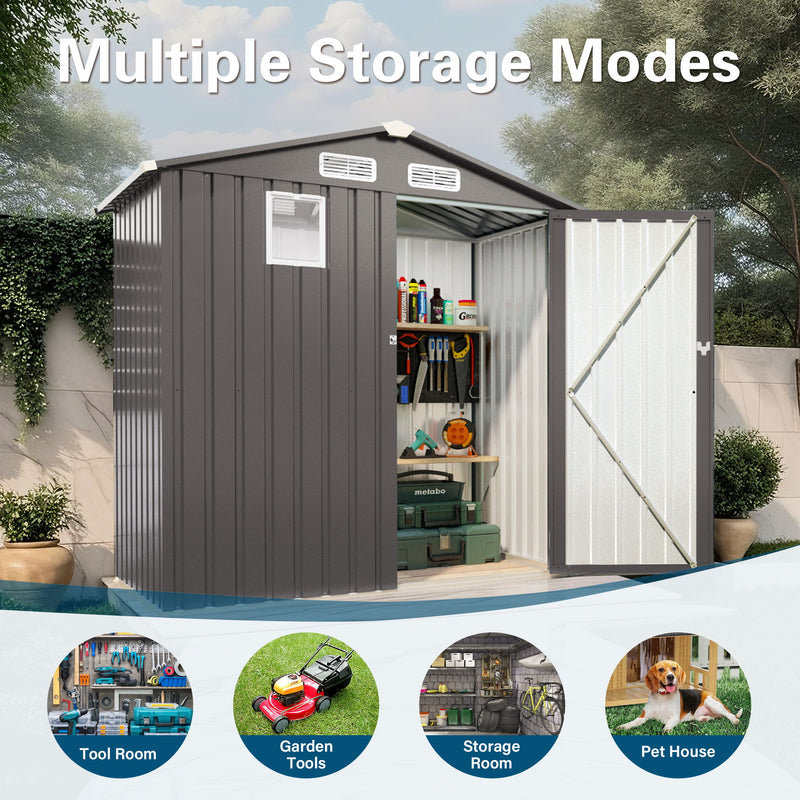 Compact Outdoor Storage Shed With Peaked Roof And Lockable Door - Gray