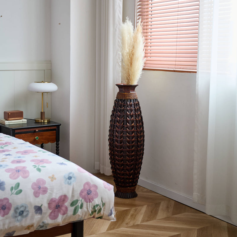 Hand Woven Bamboo Floor Vase, Decorative Accent For Living Room - Acacia Wood