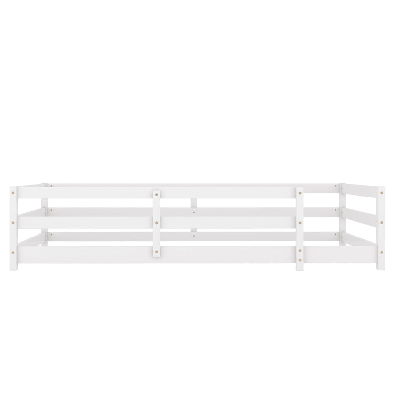 Twin Size Montessori Floor Bed With Fence - White