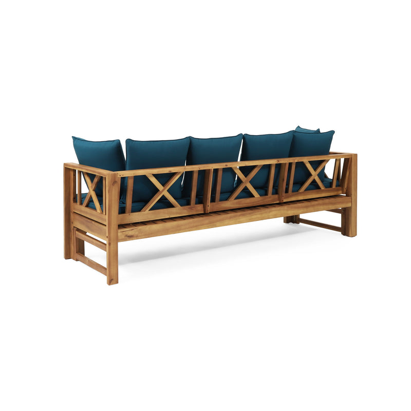 Outdoor Daybed With X-Shaped Panel Backrest And Armrests - Teak