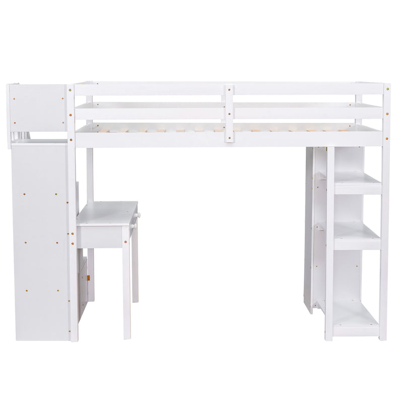 Loft Bed With Storage Drawers, Desk And Stairs With Shelves