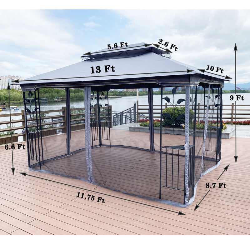 Patio Gazebo Tent With Ventilated Double Roof And Mosquito Net For Backyard Or Garden