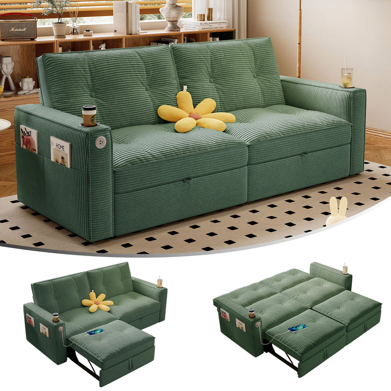 2 In 1 Convertible Sofa Bed For Living Rooms - Green