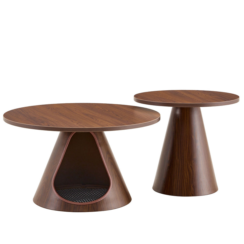 Nesting Coffee Table With Integrated Cat Cave Bed (Set of 2) - Walnut