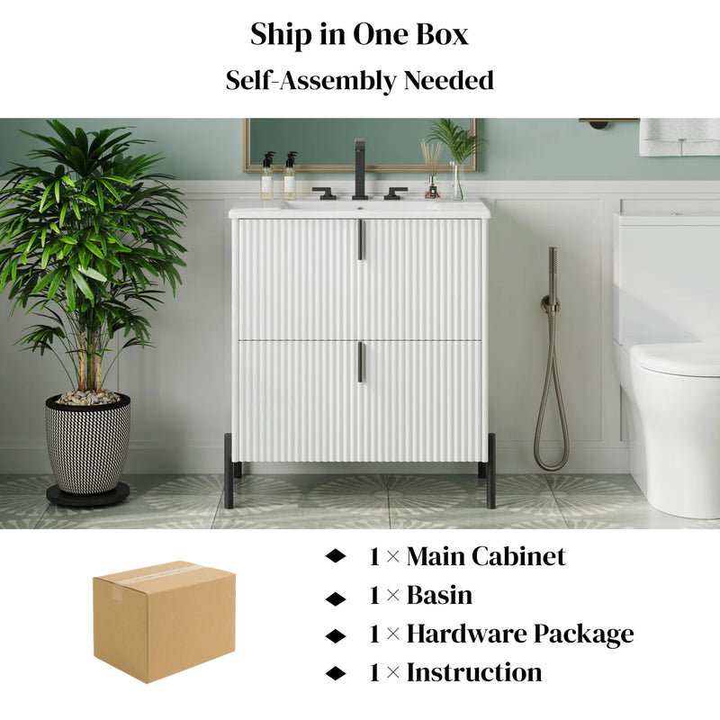 Fluted Bathroom Vanity With Ceramic Sink, Freestanding Design