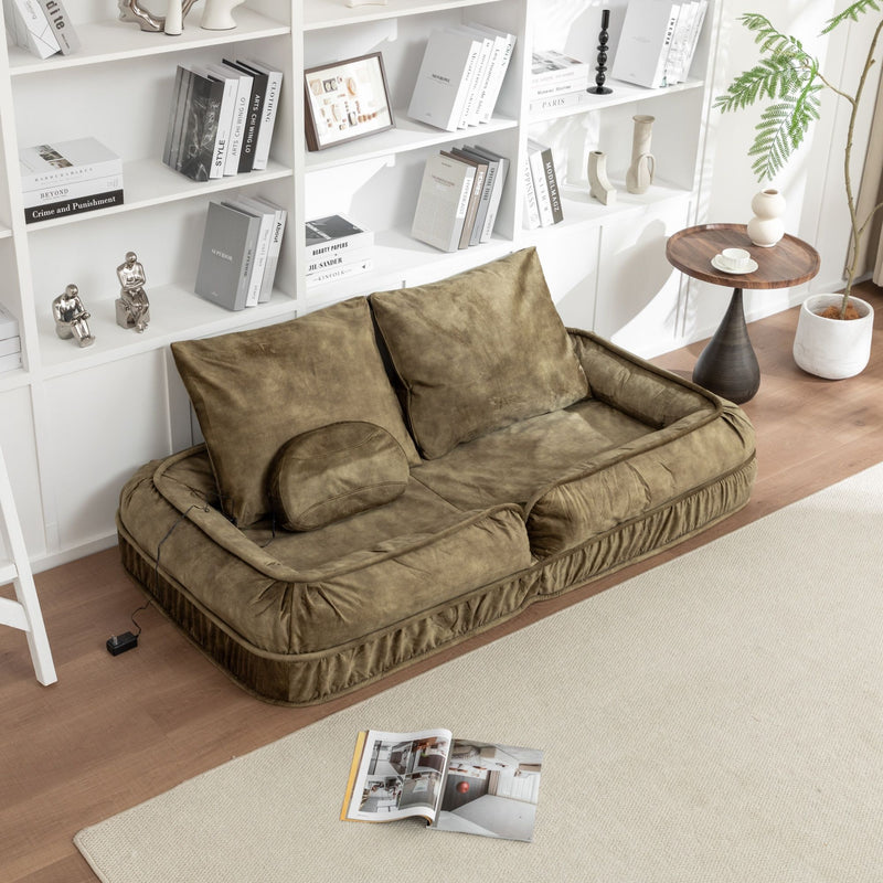 Upholstered Human Dog Bed And Pets, Bean Bag Floor Sofa With Massage Pillow, 5 Adjustable Positions & 2 Soft Pillows