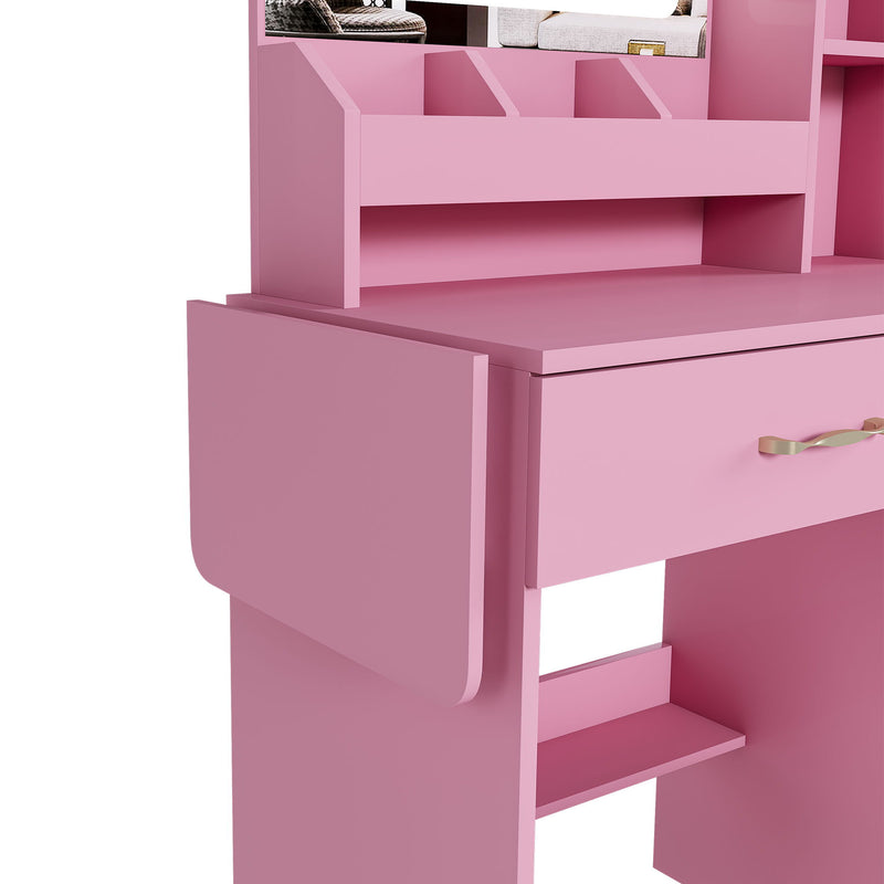 Vanity Desk With LED Mirror Lights And Charging Outlet