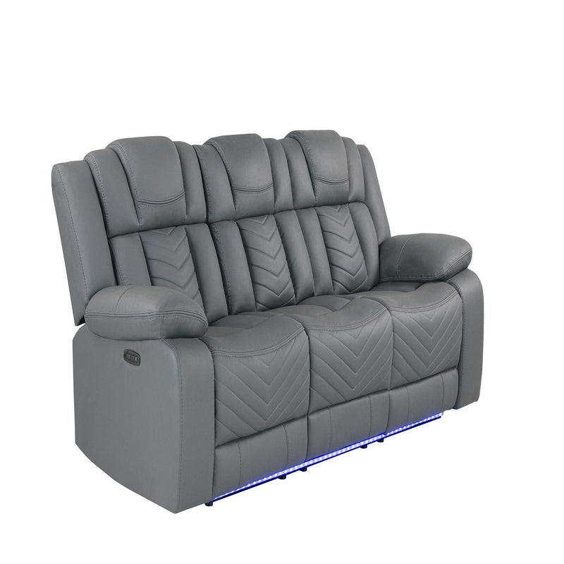 Raize - 10 Power Reclining Sofa With DDT, WC And LED - Gray