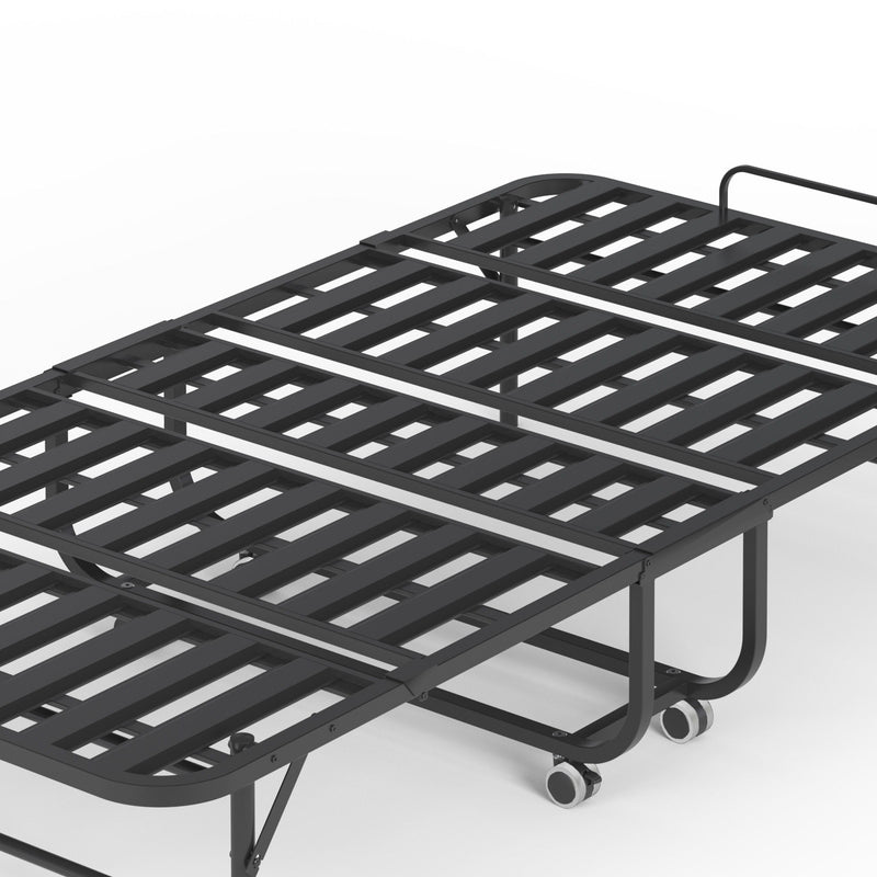 Twin Wide Folding Bed For Tall People, Extra Long & Wide Rollaway With Memory Foam, Heavy-Duty Capacity Guest, Spacious Portable Cot - Black