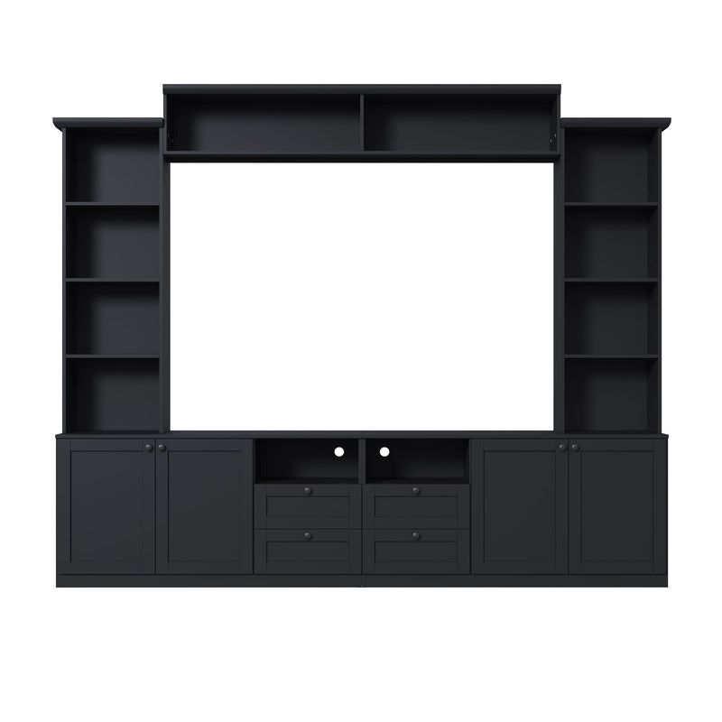 Farmhouse Elegant Entertainment Center Wall Unit With 4 Drawers