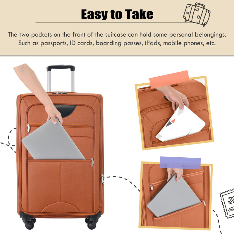 Softside Luggage Expandable 3 Piece Set Upright Spinner Lightweight Travel Suitcase 22" / 26" / 30" - Orange