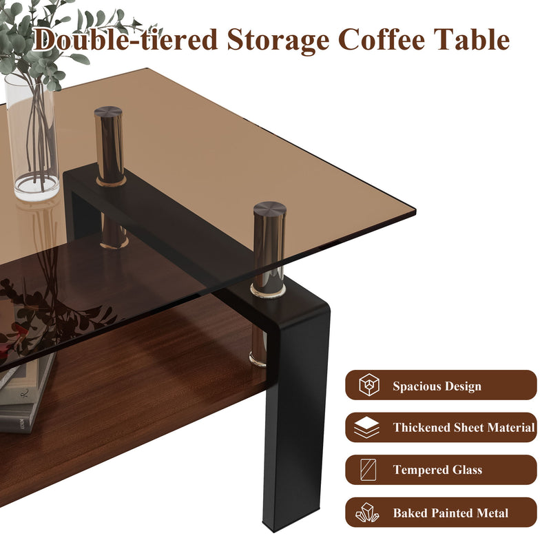 Modern Rectangular Coffee Table With Tempered Glass Top