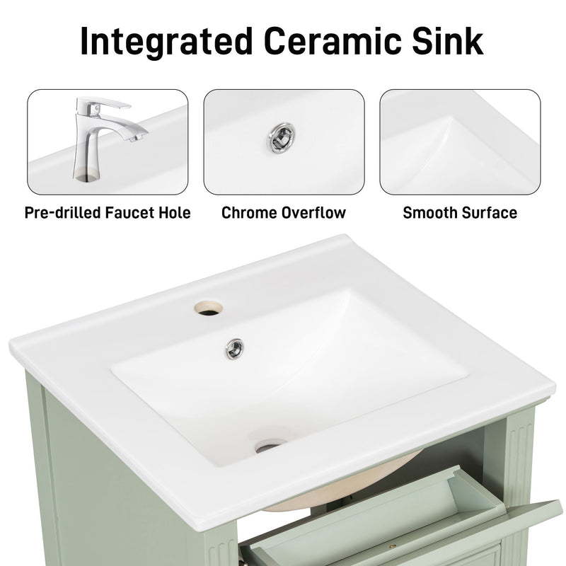 Bathroom Vanity With Sink, Adjustable Shelf, Tilt-Out Drawer