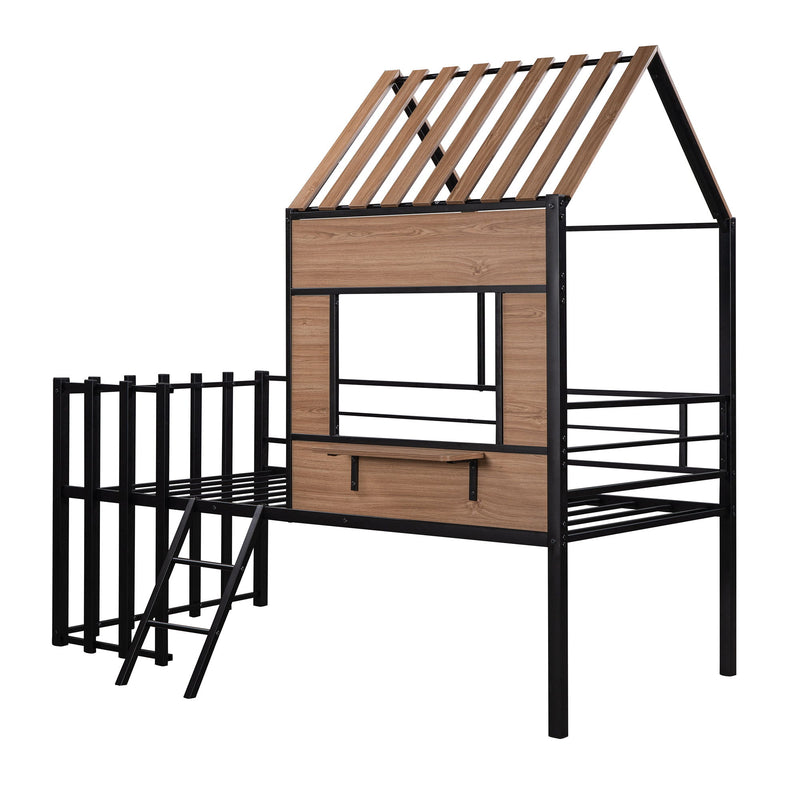 Loft Bed With Roof, Window, Guardrail, Ladder