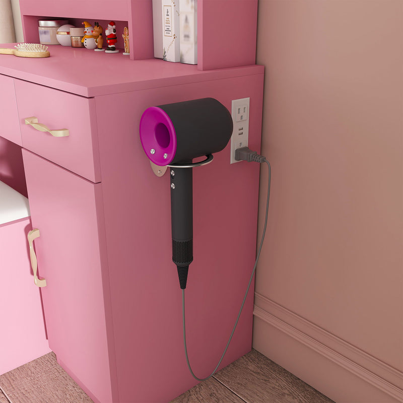 Vanity Desk With LED Mirror Lights And Charging Outlet