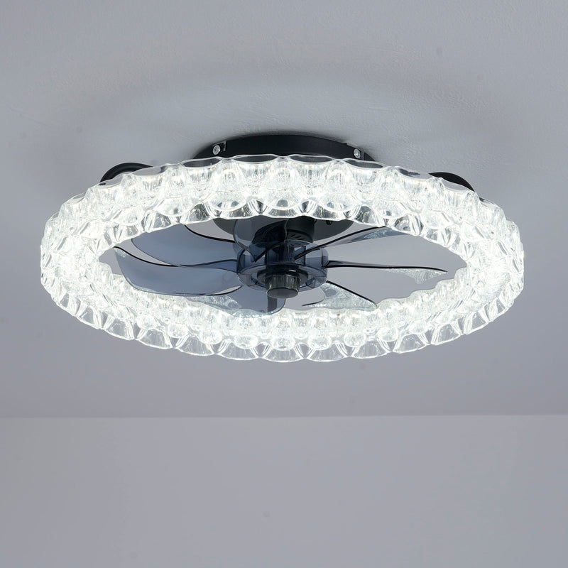 LED Light Source And Remote Control, 3000 - 6500K Dimmable Flush Mount LED Fan Light, 6 Speeds, Quiet DC Motor - Matte Black