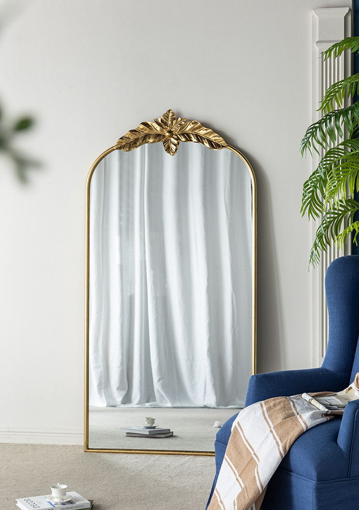 Arched Wall Mirror With Metal Frame, Wall Mirror For Living Room