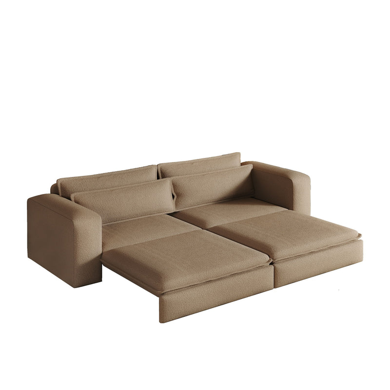 King Size Sleeper Pull Out Sofa Bed, 3 In 1 Convertible Chaise Lounge With 2 Pillows For Living Room - Camel