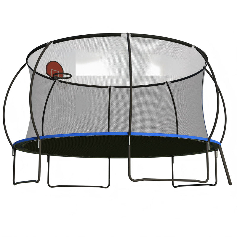 Pumpkin 14 Ft Outdoor Trampoline With Basketball Hoop Enclosure Net Ladder And Metal - Black / Blue