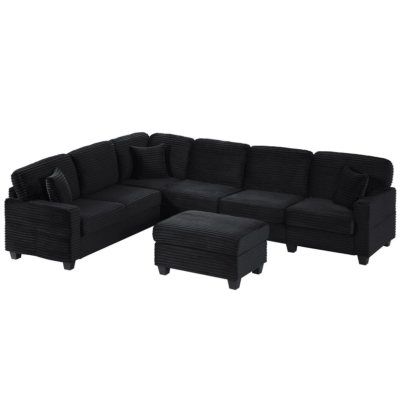 Upholstered U-Shaped Sectional Sofa With Movable Ottoman And Side Storage Pockets