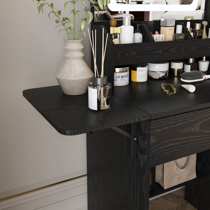 Vanity Desk With LED Mirror Lights And Charging Outlet
