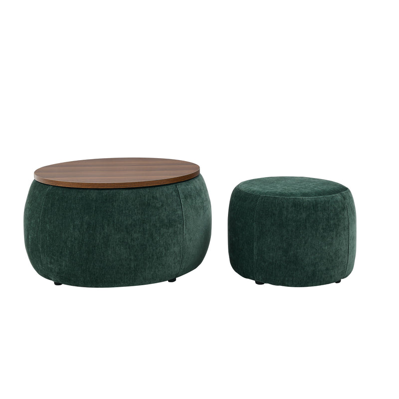 Round Storage Ottoman, 2 In 1 Function, End Table And Ottoman