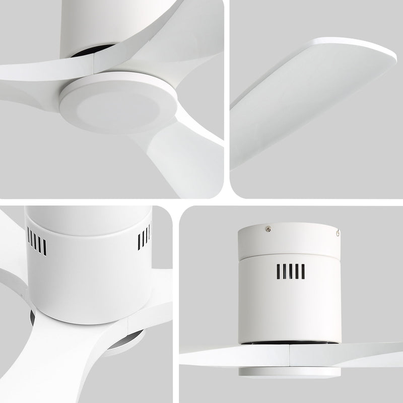52" Flush Mount Ceiling Fan & Remote, No Light, 3 Blades, 6 Speed DC Motor For Indoor Patio - White