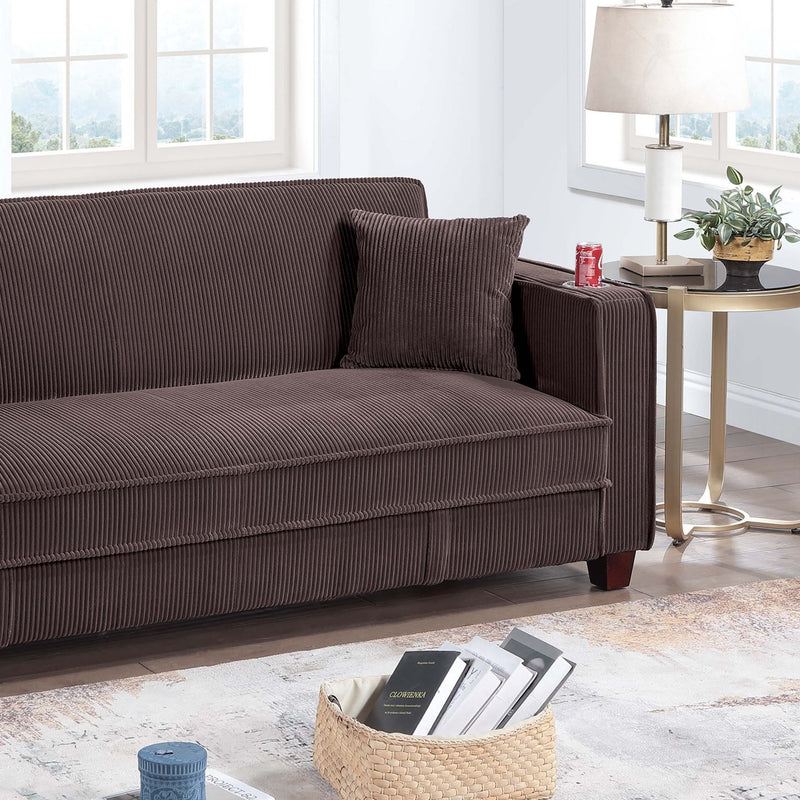 Modern Convertible Sofa With Hidden Storage USB Port, Cup Holder