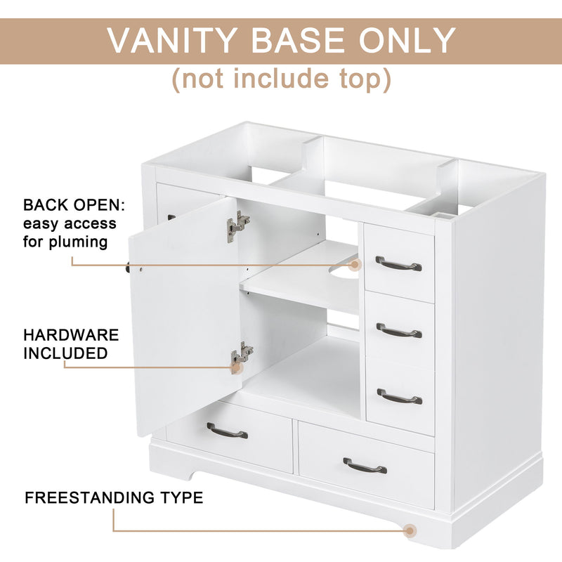 Modern Bathroom Vanity Base Only, 6 Drawer Storage With Adjustable Shelf