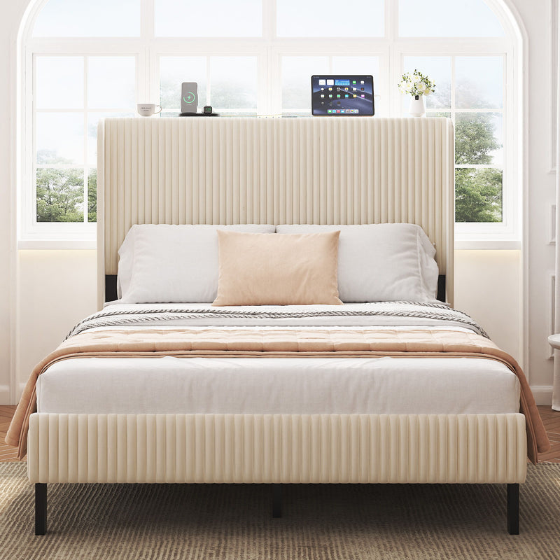 Platform Bed With Metal Frame And Charging Station