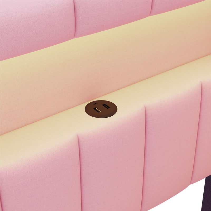 Upholstered Platform Bed With USB Ports And LED Belt