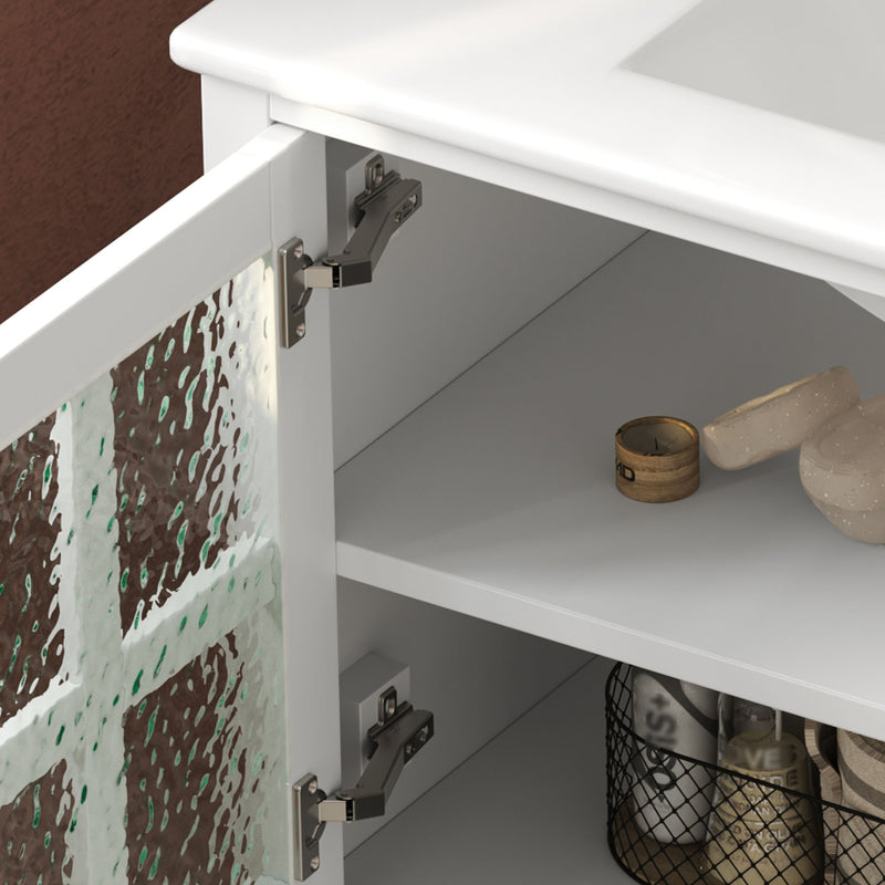 Bathroom Vanity With Ceramic Sink, Adjustable & Open Shelf
