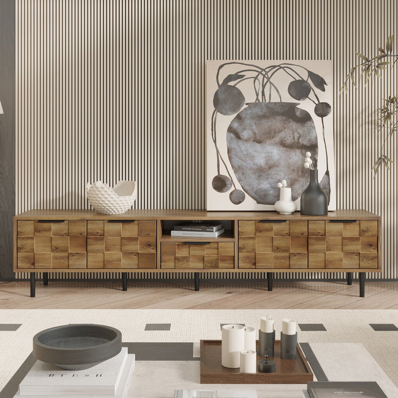 TV Stand, L Shaped Handle Entertainment Console With Storage - Natural