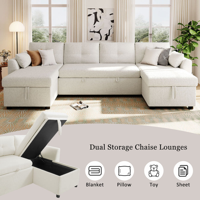 U-Shaped Sectional Sofa Bed With Storage And USB Ports