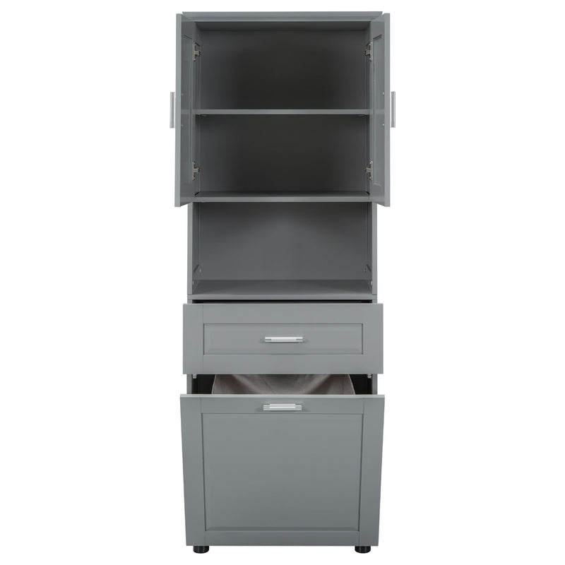 Tall Bathroom Cabinet With Tilt-Out Laundry Basket And Upper Storage