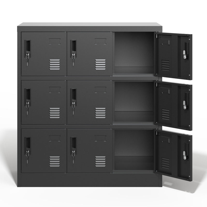 9 Door Employee Storage Locker With Card Slot, Lockers For Office, Gym, School, And Home - Black
