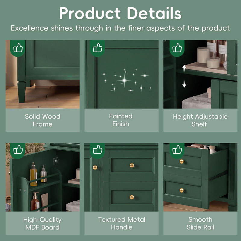 Bathroom Vanity With Sink, Rectangular Storage Cabinet & 2 Drawers And Tip Out Drawer