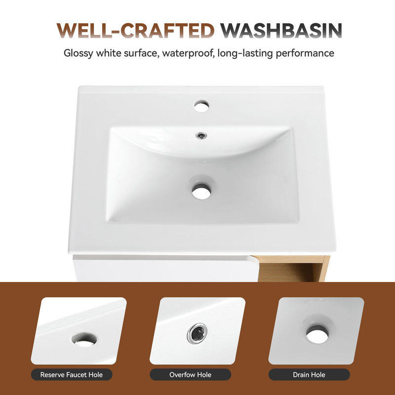 24" Bathroom Vanity With Sink & Tall Bathroom Cabinet, Vanity Set With Thin Edge Sink & Interchangeable Door Panels - Black / Light Oak / White
